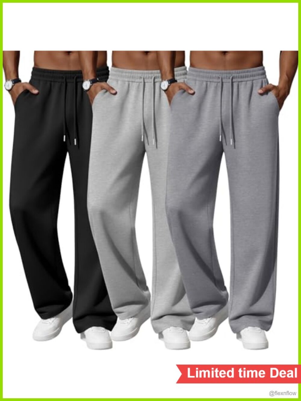 Men's Lightweight Sweatpants 3 Pack Open Bottom Drawstring Joggers